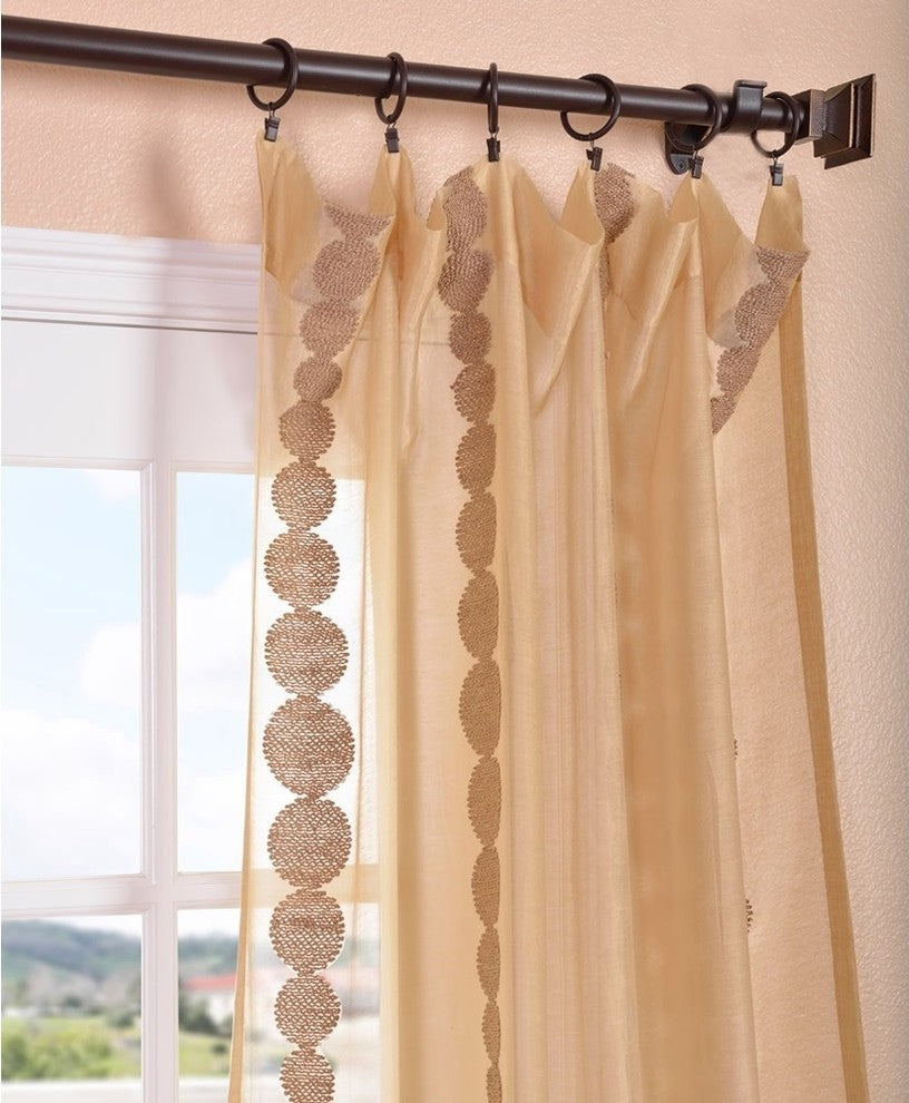 Cleopatra Gold Embroidered Sheer Curtain Single Panel, 50"x84"
