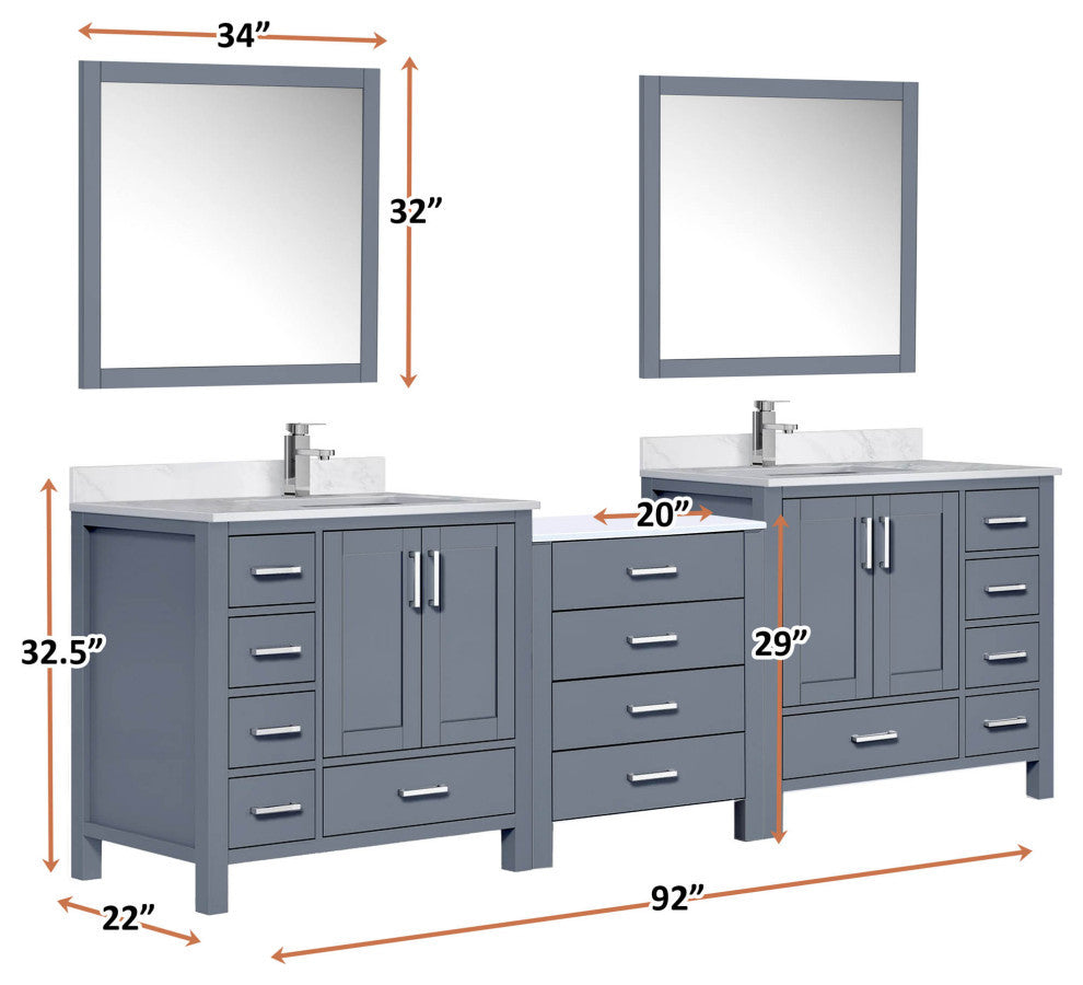 Lexora Coraline Double Bath Vanity Dark Gray 92 With Countertop, Faucet & Mirror