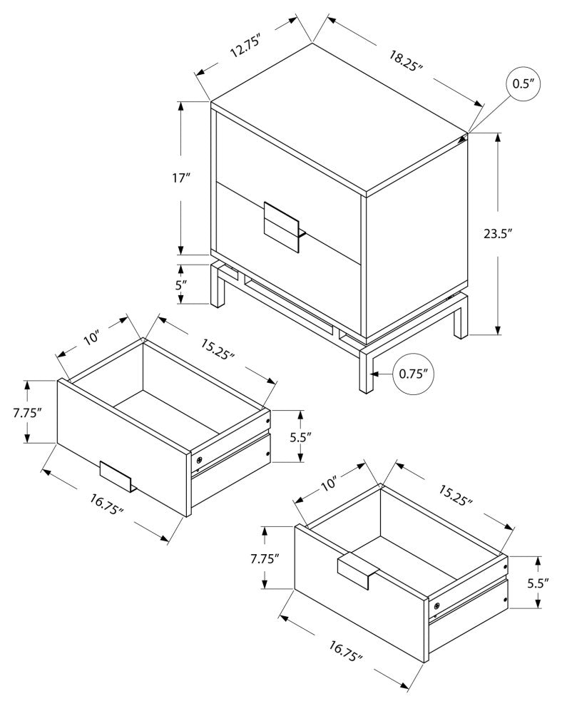 24" Gold And Beige End Table With 2-Drawers