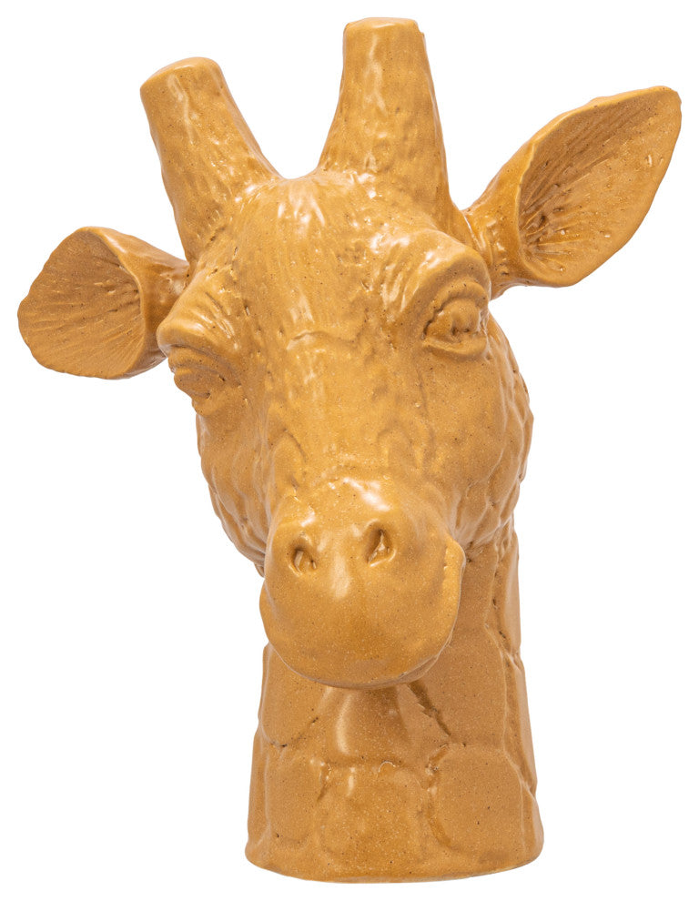 10.25 Inches Stoneware Giraffe Head Vase, Reactive Glaze, Matte Mustard