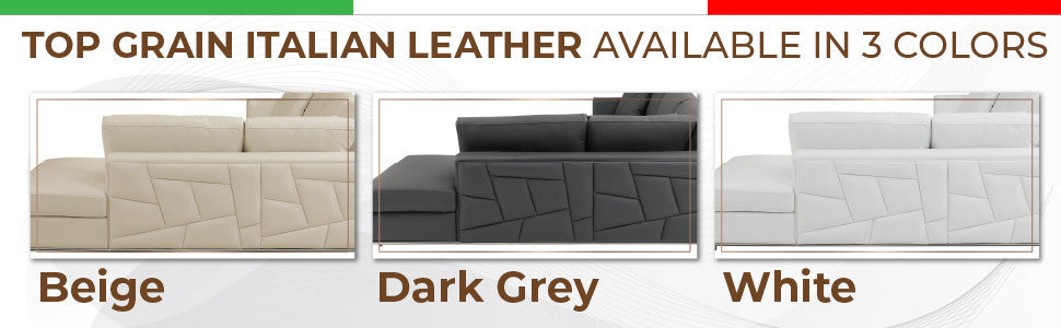 Skylar Genuine Italian Leather Modern Left Arm Facing Chaise Sectional, White