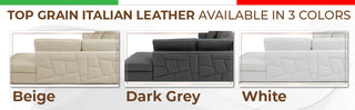 Skylar Genuine Italian Leather Modern Left Arm Facing Chaise Sectional, White