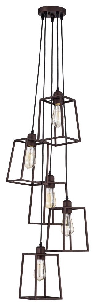 CHLOE Lighting IRONCLAD Industrial 5 Light Oil Rubbed Bronze Large Pendant
