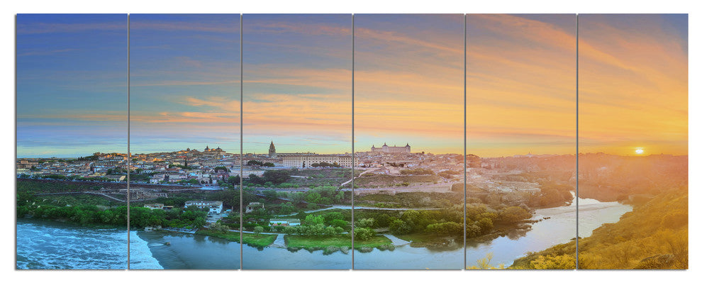 Hill over the Tagus River Spain, Landscape Canvas Art Print, 70"x28", 6 Panels