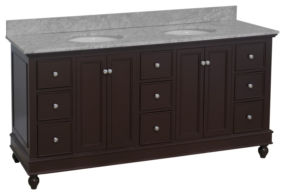 Bella 72" Double Bath Vanity, Base: Chocolate, Top: Carrara Marble