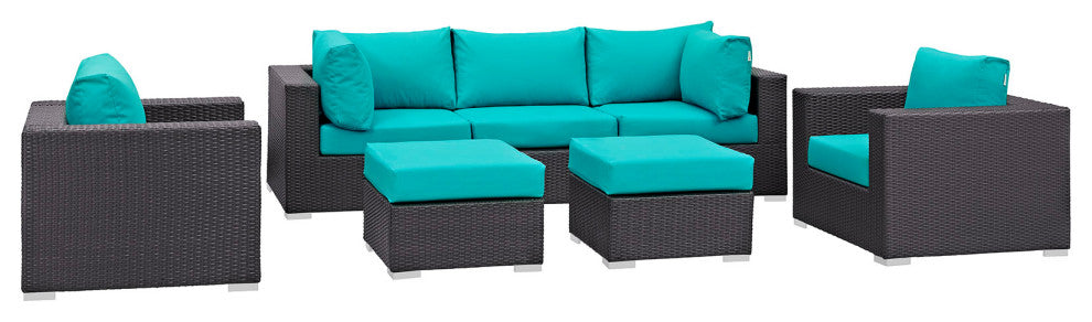 Modway Convene 7 Piece Outdoor Patio Sectional Set, Espresso Turquoise