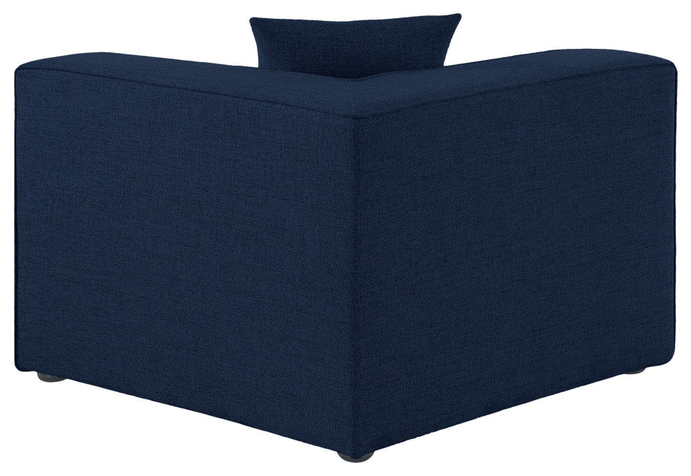 Cube Upholstered Modular Component, Navy, Linen Texured Fabric, Corner Chair