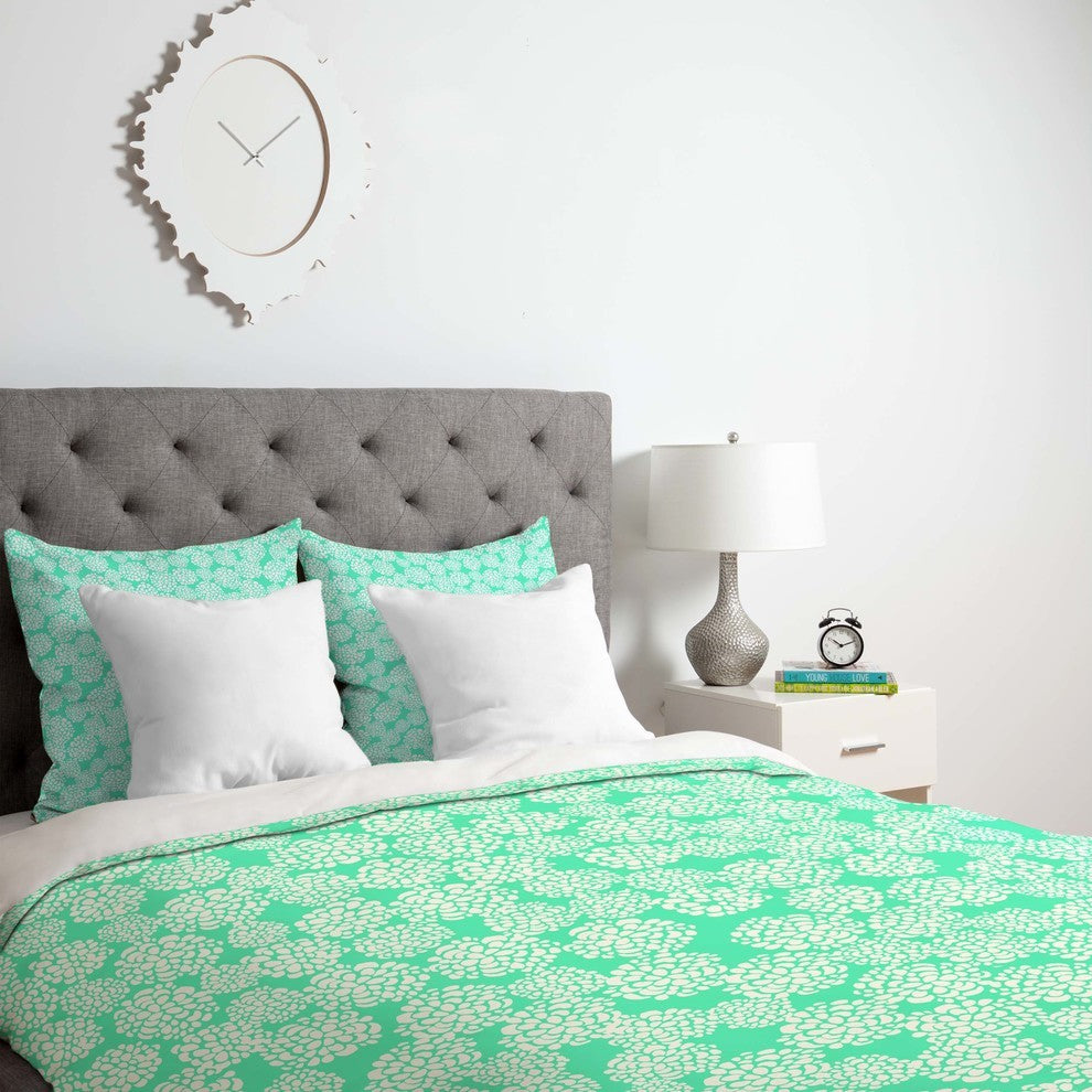 Deny Designs Joy Laforme Dahlias Seafoam Duvet Cover - Lightweight