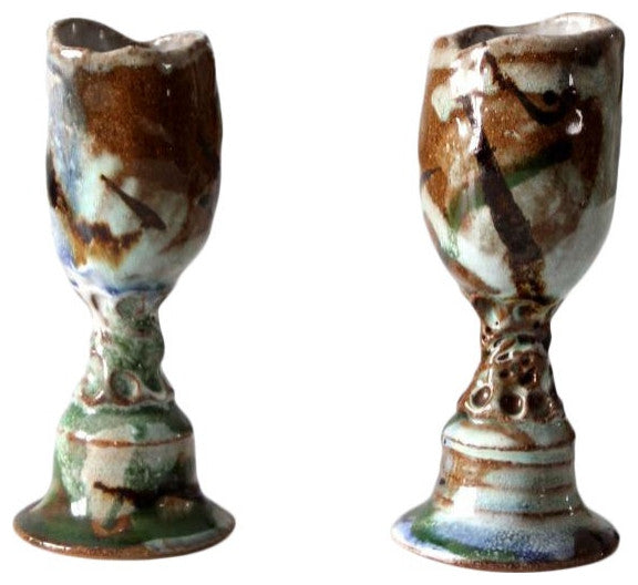 Consigned, Vintage Signed Studio Pottery Candleholders Pair