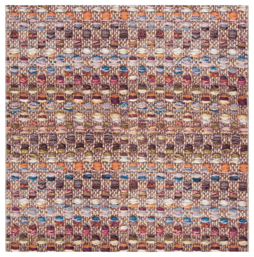 Safavieh Barbados Collection Indoor-Outdoor, BAR546 Rug, Purple/Green/Rust, 6'6" Square