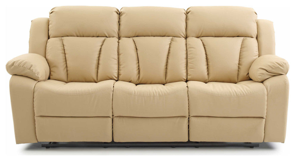 Daria 85 in. W Flared Arm Faux Leather Straight Reclining Sofa, Beige