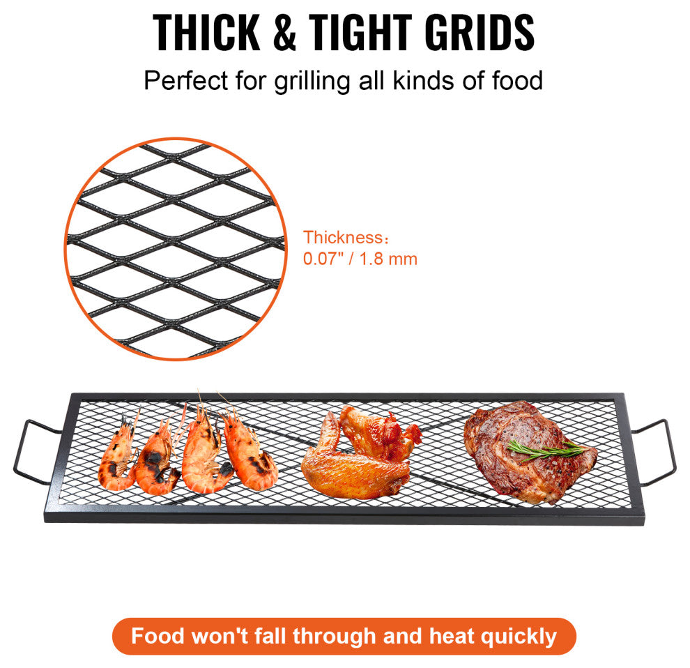 VEVOR 44" Rectangle Cooking Grate Fire Pit Grill Grate X-Marks Heavy-Duty Steel