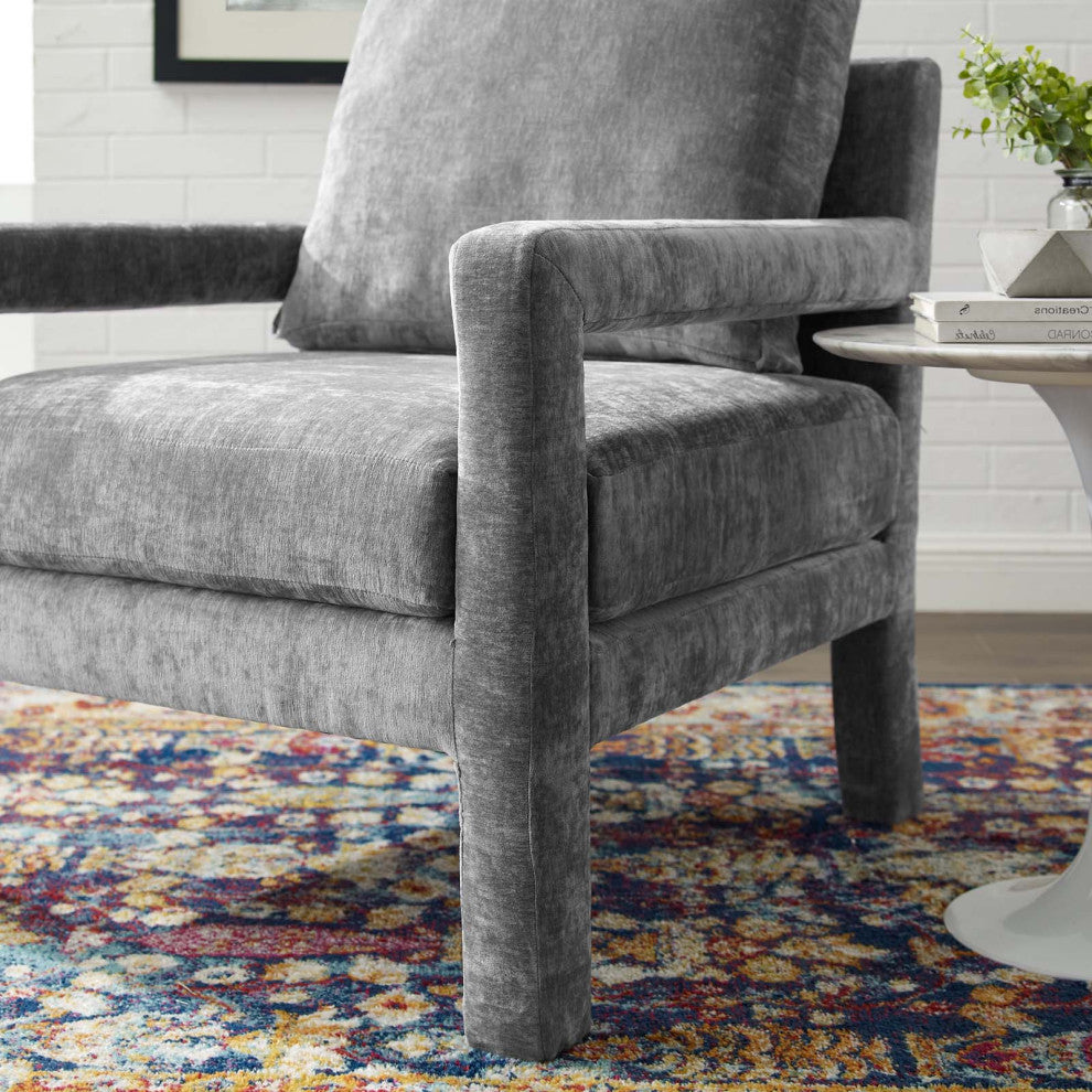 Armchair Accent Chair, Velvet, Gray, Modern, Living Lounge Hospitality