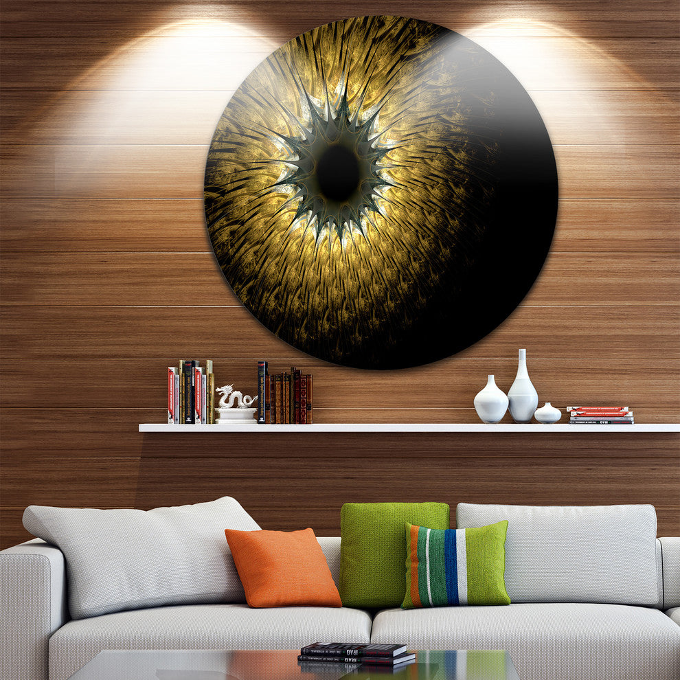 Symmetrical Gold Digital Fractal Flower, Floral Disc Metal Artwork, 11"