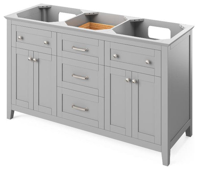 Chatham Traditional 60" Grey Double Sink Vanity, Boulder Cultured Marble Vanity