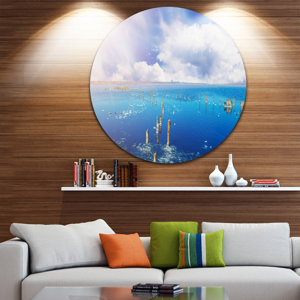 Blue Salt Lake Under Clouds, Seascape Disc Metal Wall Art, 36"