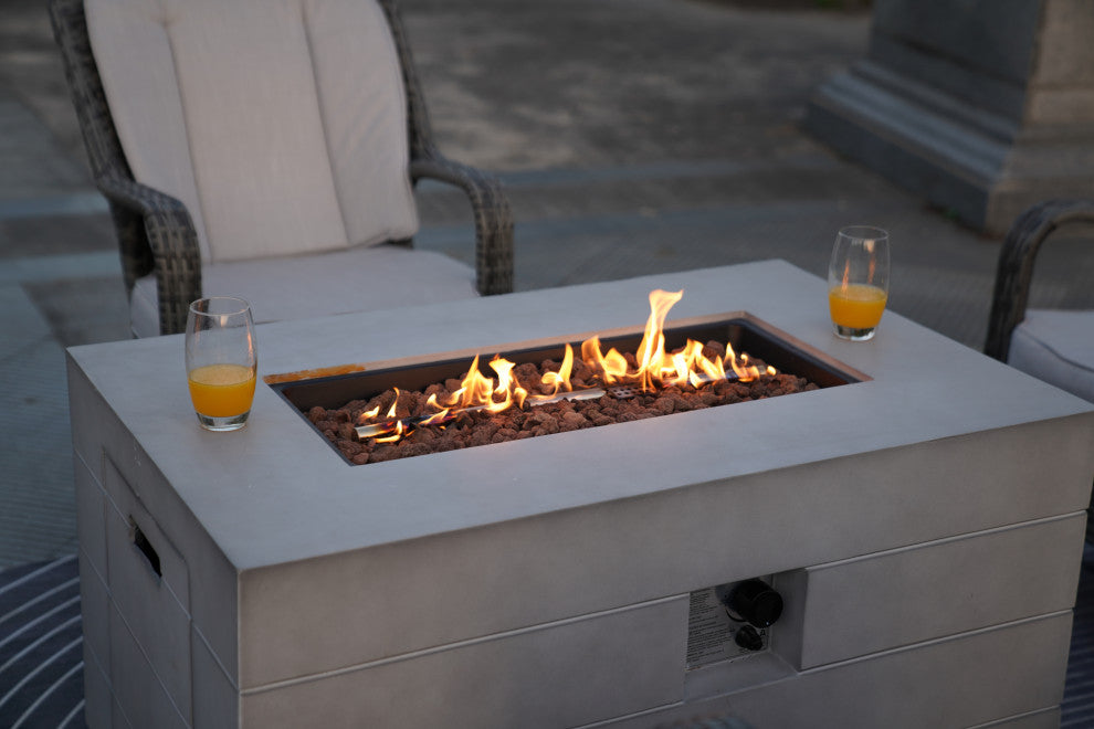 Patio Propane Fire Pit Table with Cushioned Wicker Chairs, Rectangle