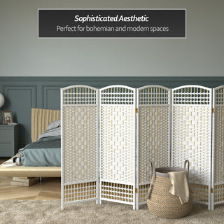 4' Tall Fiber Weave Room Divider, White, 6 Panels