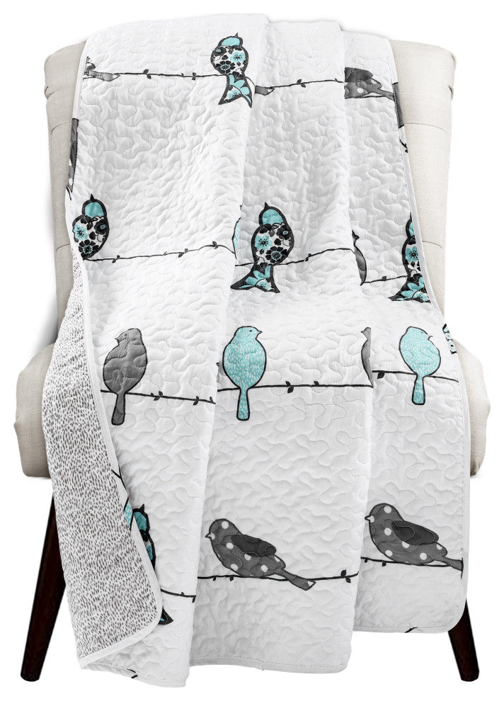 Rowley Birds Throw, Blue/Gray