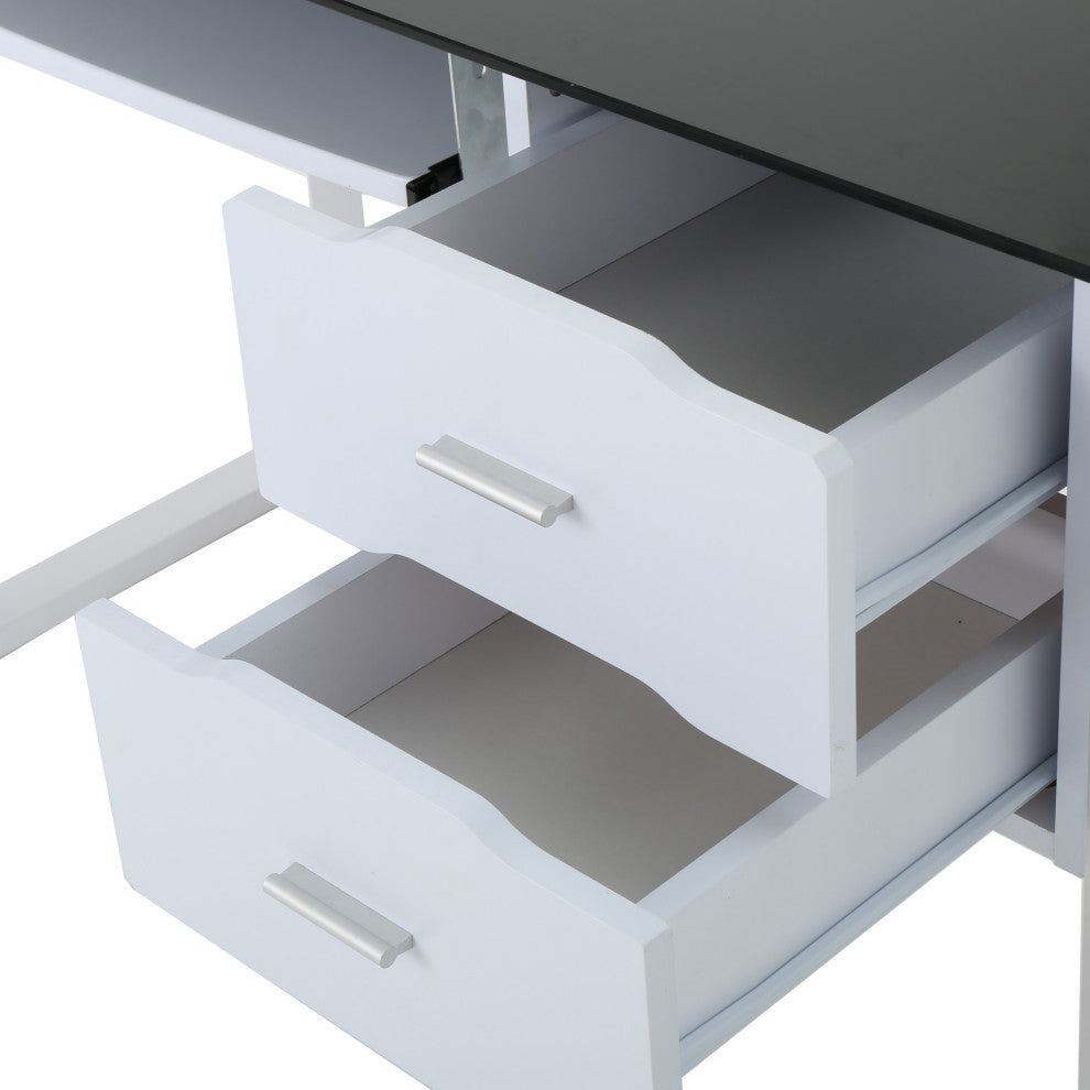 GDF Studio Rivendell Black Tempered Glass Computer Desk