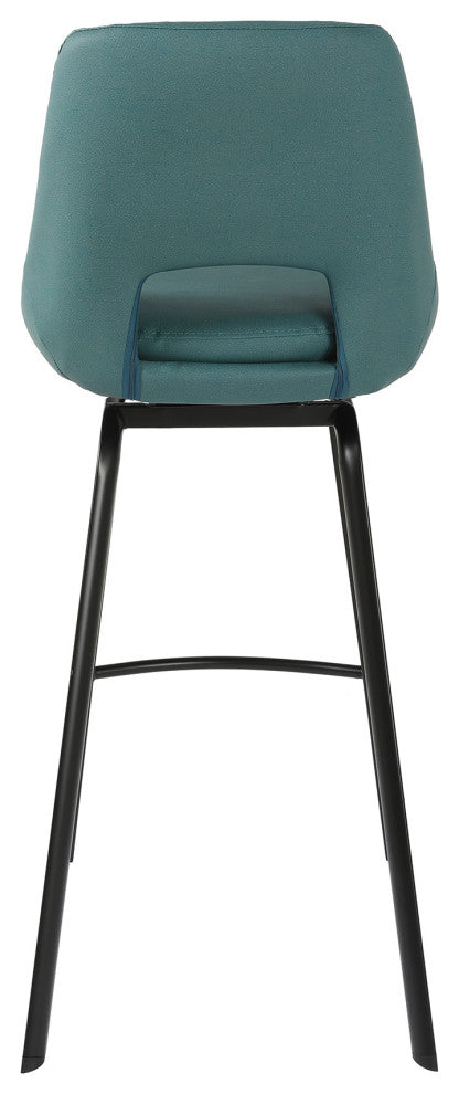 Carise Blue Faux Leather and Black Metal Swivel 30" Bar Stool