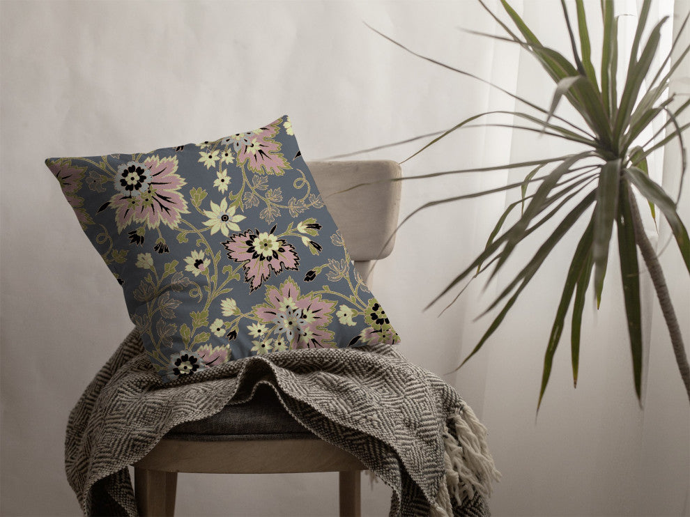 20 Gray Pink Jacobean Suede Throw Pillow