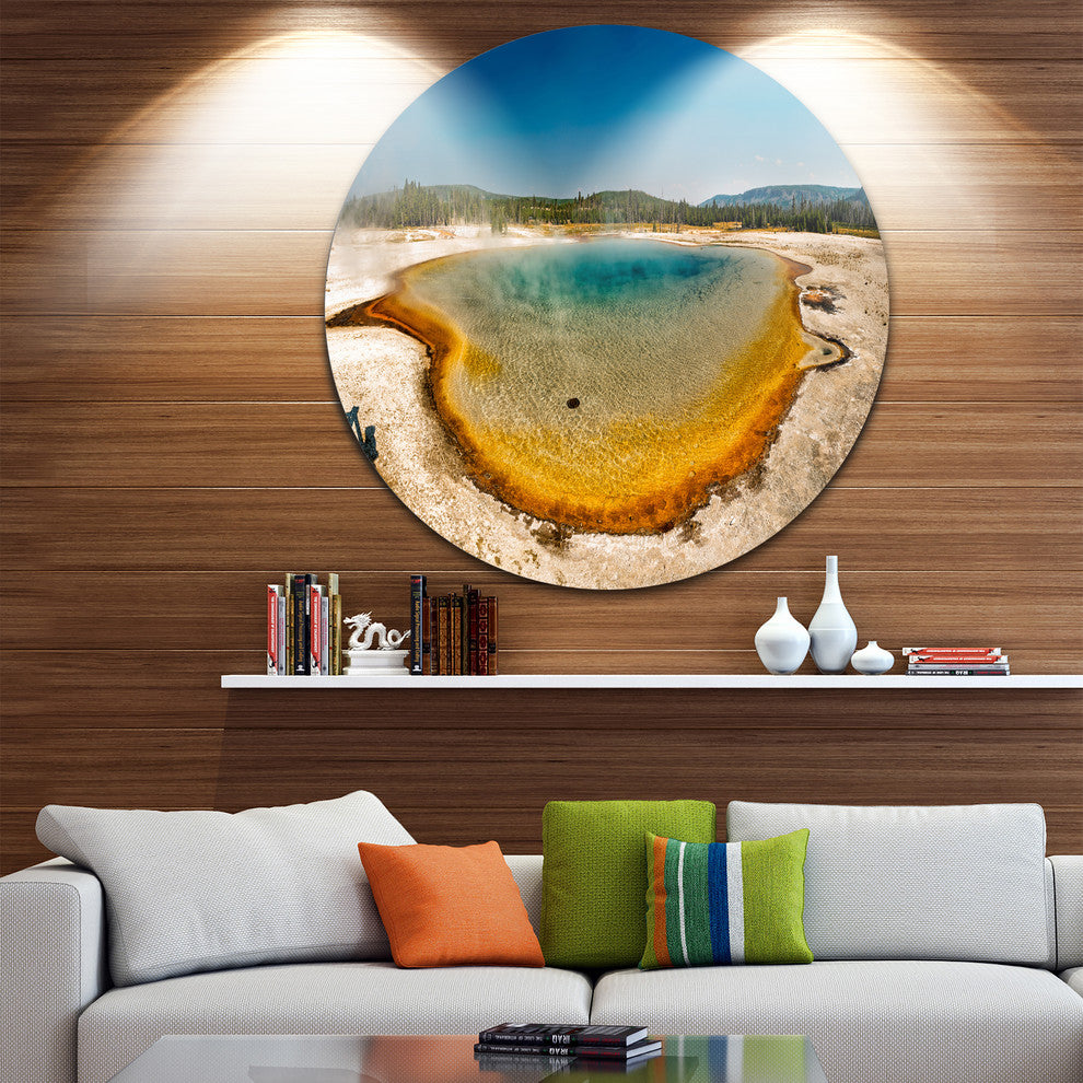 Yellowstone Heat Pool Panorama, Landscape Disc Metal Wall Art, 36"