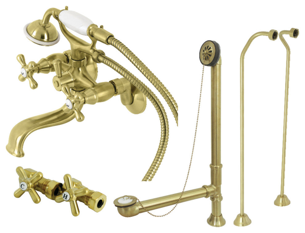 CCK225SBD Wall Mount Tub Faucet Package With Supply Line, Brushed Brass