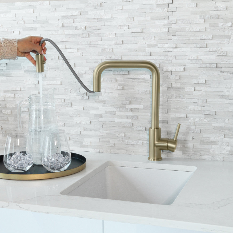 STYLISH Single Handle Pull-Down Dual Mode Kitchen Faucet Stainless Steel Golden