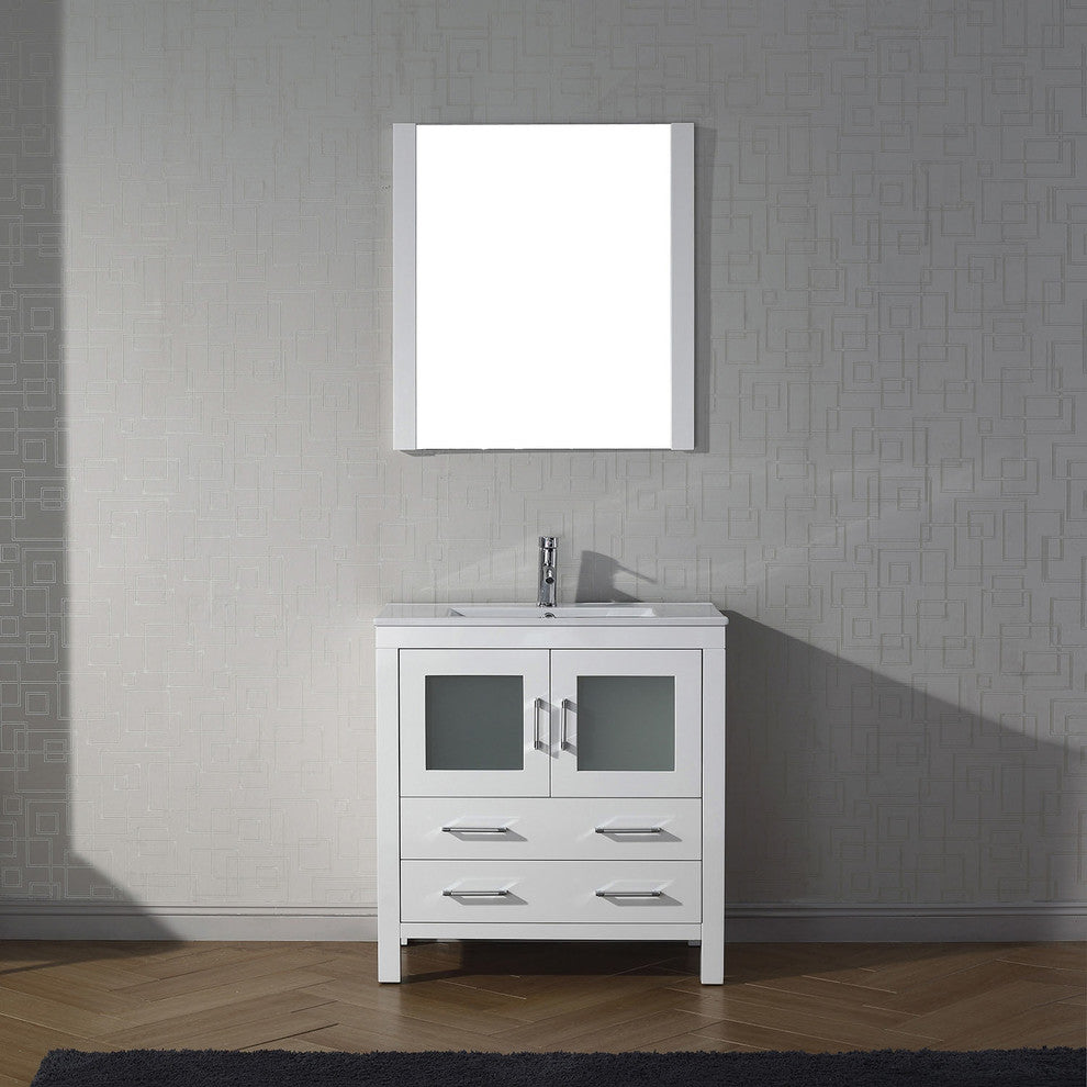 Dior 32" Single Bathroom Vanity, White, White Ceramic, Brushed Nickel Faucet