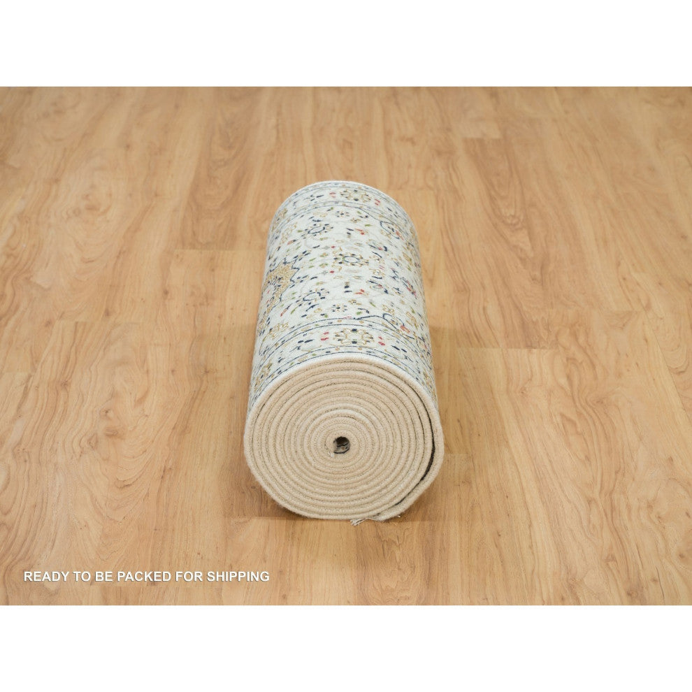 White 250 KPSI Soft Wool Hand Knotted Nain Design XL Runner Rug 2'6"x20'6"