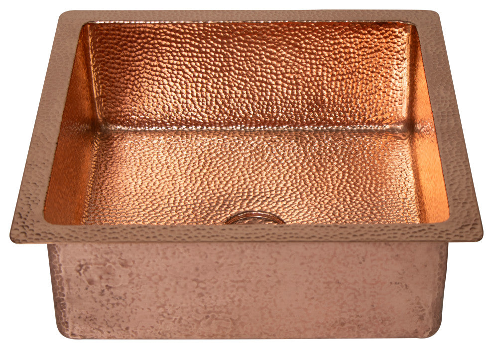 15" Square Hammered Copper Bathroom Sink, 18 Gauge