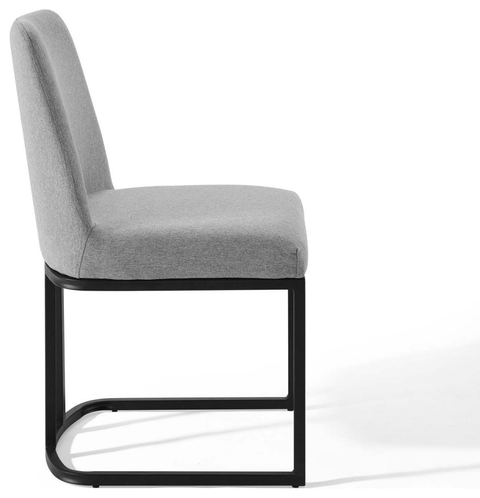 Amplify Sled Base Upholstered Fabric Dining Chairs - Set of 2-Black Light Gray