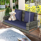 2-Person Wicker Hanging Rattan Porch Swing, Chains, Cushion, and Pillow, Gray Wicker