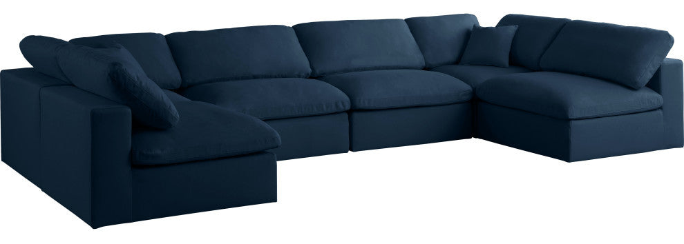 Plush Velvet / Down Standard Comfort 6-Piece U-Shaped Modular Sectional, Navy