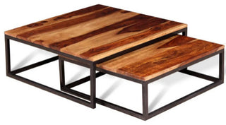vidaXL Nesting Table Set of 2 Coffee Table Side End Table Solid Wood Sheesham