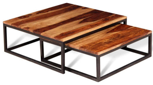 vidaXL Nesting Table Set of 2 Coffee Table Side End Table Solid Wood Sheesham