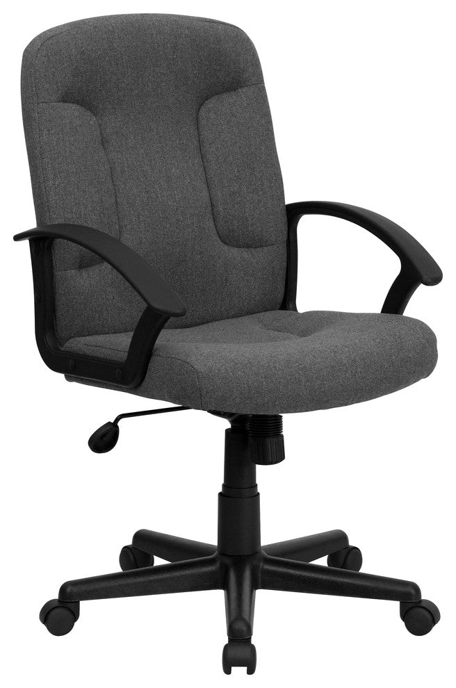 Mid-Back Gray Fabric Executive Swivel Chair With Nylon Arms