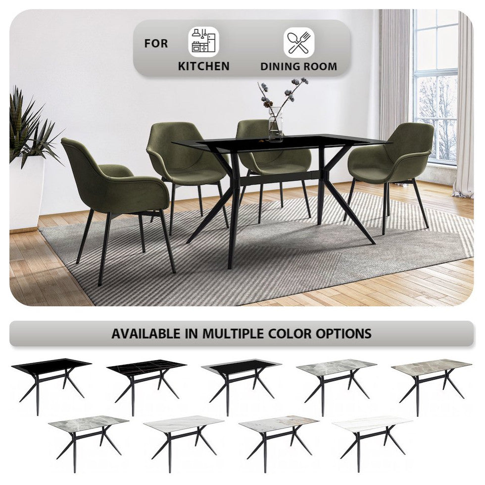 Elega Series Black Carbon Steel Dining Table 71 With Clear Glass Top