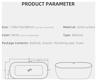 67" Stone Resin Solid Surface Freestanding Bathtub, Matte White