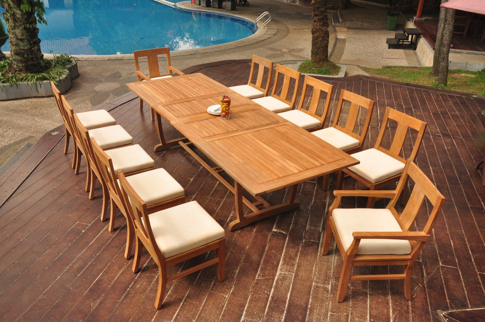 13-Piece Outdoor Teak Dining Set: 117" Masc Rectangle Table, 12 Osbo Chairs