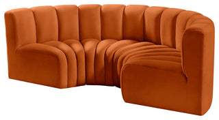 Arc Velvet Upholstered 4-Pc. Inward Curved Modular Sectional, Cognac
