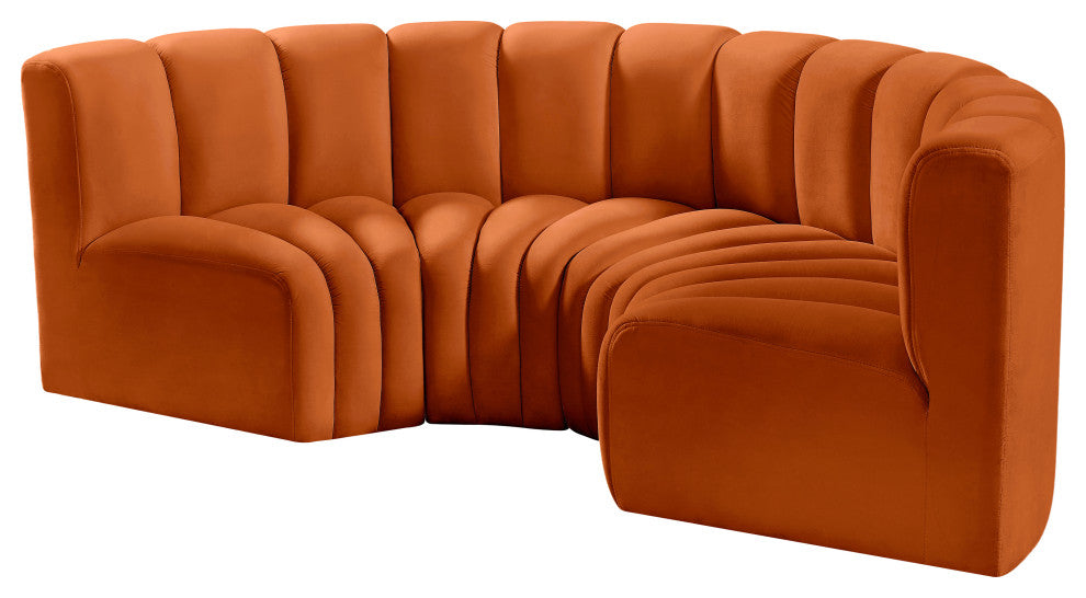 Arc Velvet Upholstered 4-Pc. Inward Curved Modular Sectional, Cognac
