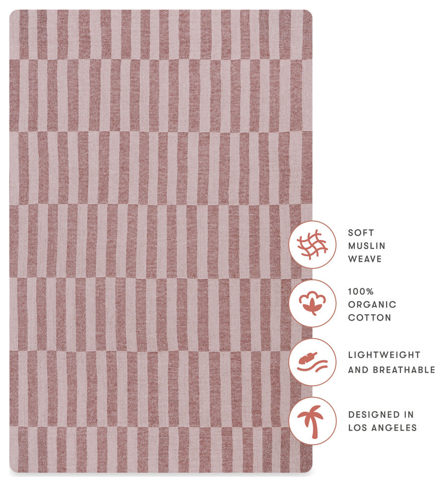 Mini Crib Sheet, GOTS Certified Organic Muslin Cotton, Maroon Stripe