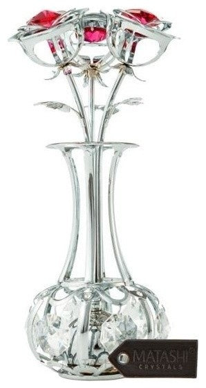 Chrome Plated Silver Flowers Bouquet and Vase