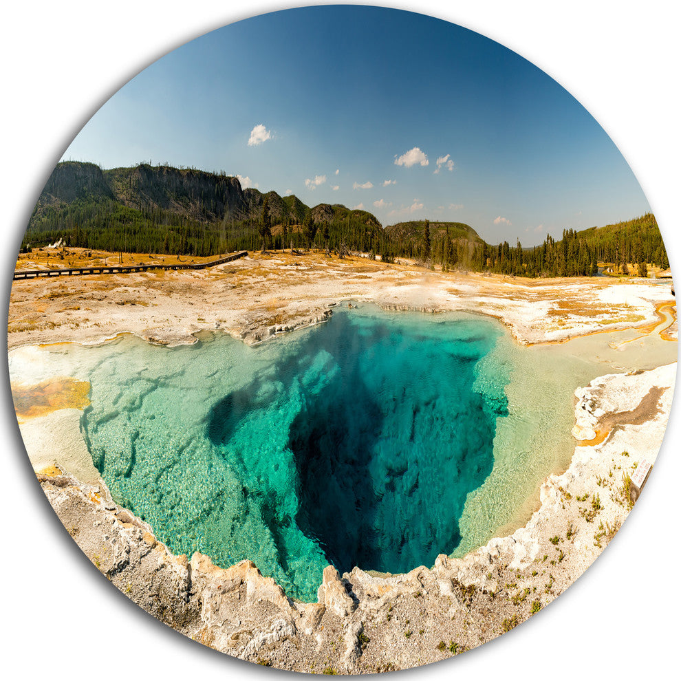 Yellow Stone Pool Panorama, Landscape Large Disc Metal Wall Art, 11"