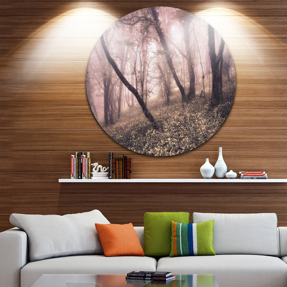Vintage Autumn Landscape, Modern Photo Round Metal Wall Art, 11"