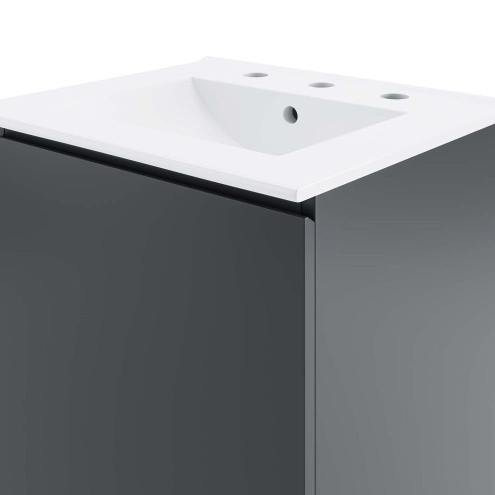 Sink Vanity Cabinet, Wall Mount, White Gray, Ceramic, Modern, Bathroom