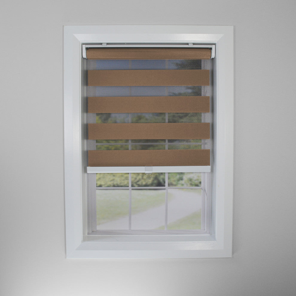 Versailles'' Cordless Zebra Slimline Privacy Shade, Camel, 31"x72"