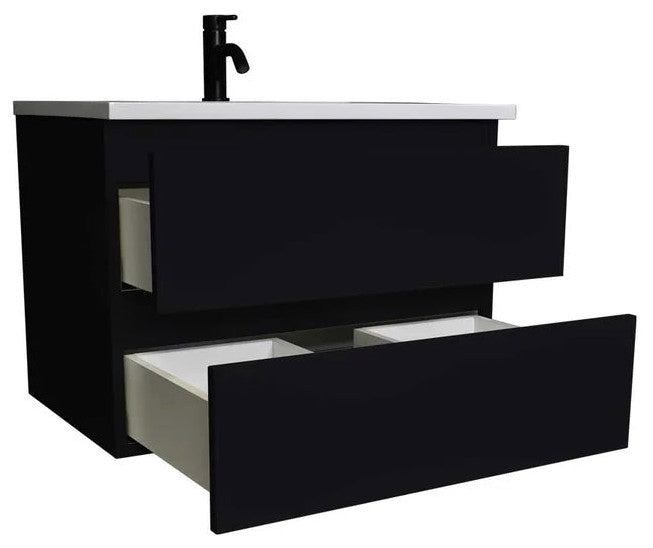 Salt 20Dx24" Floating Bathroom Vanity, Glossy Black With Acrylic Top